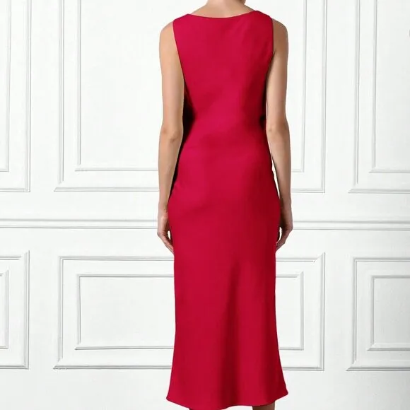 Red Elegant Women's Satin Boat Neck Sleeveless Midaxi Dress