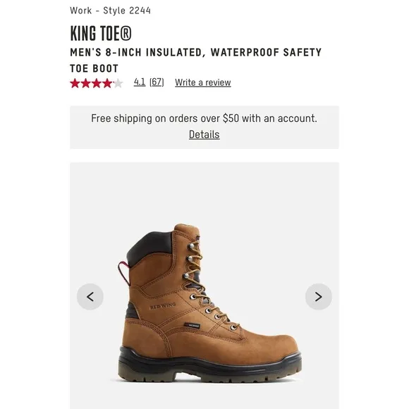 Red Wing 8&quot; Leather Safety Work Boots King Toe 2239 Waterproof Brown 11