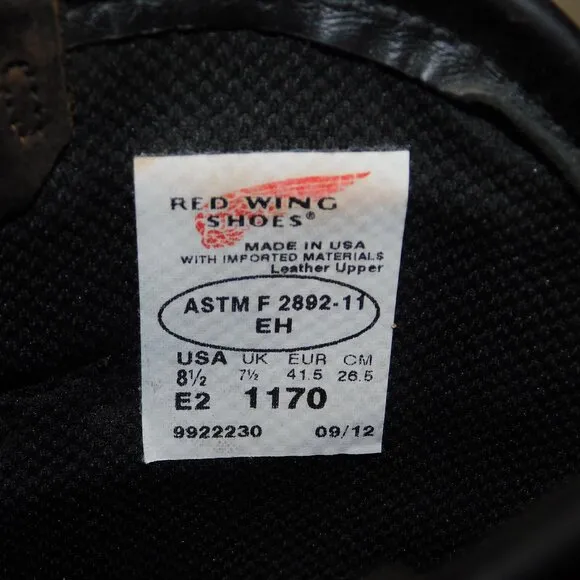 Red Wing Pecos E2 1170 EH Safety Leather Work Cowboy Western Boots Size 8.5