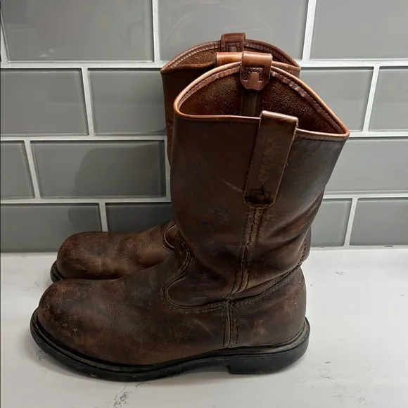 Red Wing Shoes Men's Brown Safety Toe Pull-On Leather Work Boots Men’s Size 9