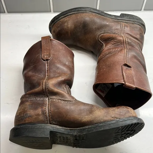 Red Wing Shoes Men's Brown Safety Toe Pull-On Leather Work Boots Men’s Size 9