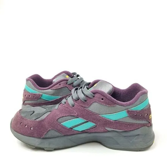 Reebok Aztrek Low Textile Trainer Sneakers (Purple, Grey, Teal, Yellow) Size 8.5