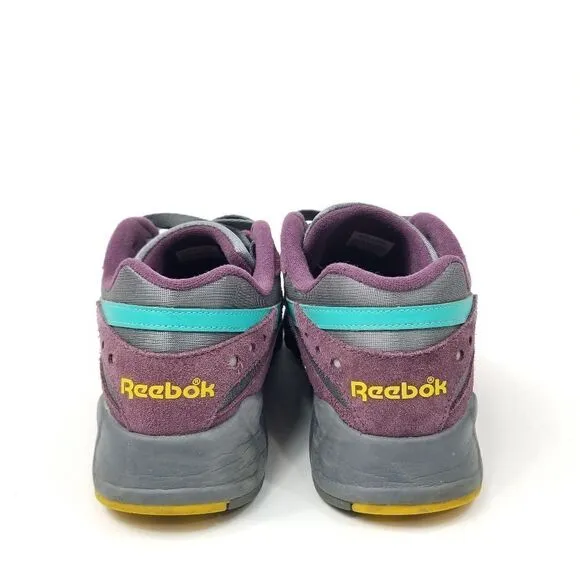 Reebok Aztrek Low Textile Trainer Sneakers (Purple, Grey, Teal, Yellow) Size 8.5