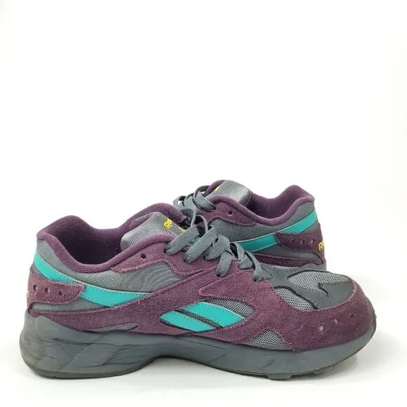 Reebok Aztrek Low Textile Trainer Sneakers (Purple, Grey, Teal, Yellow) Size 8.5