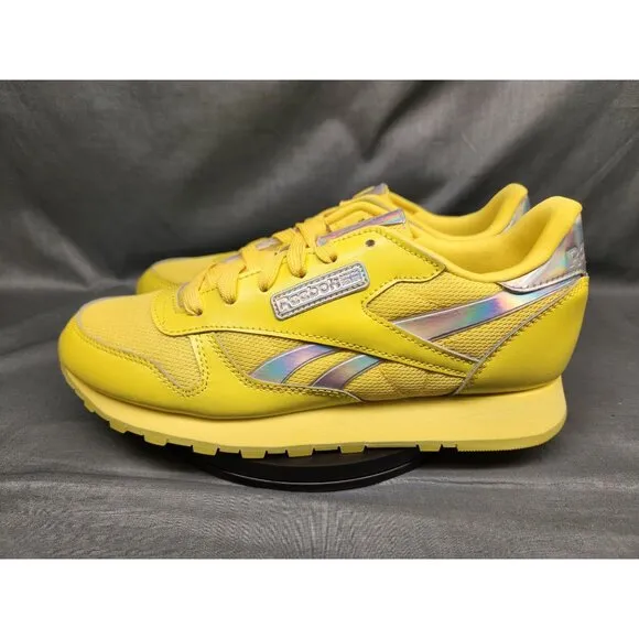 Reebok Girls Classic Leather Casual Sneakers Yellow Silver Size 5.5 NEW NO BOX!
