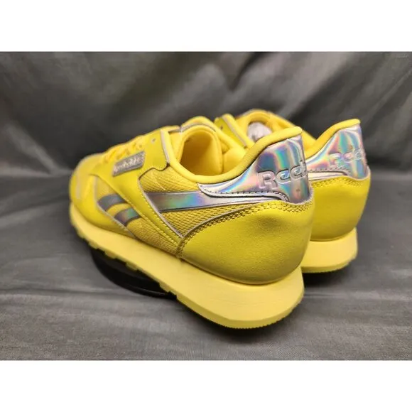 Reebok Girls Classic Leather Casual Sneakers Yellow Silver Size 5.5 NEW NO BOX!