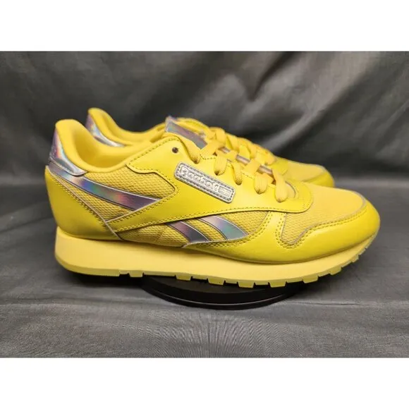 Reebok Girls Classic Leather Casual Sneakers Yellow Silver Size 5.5 NEW NO BOX!