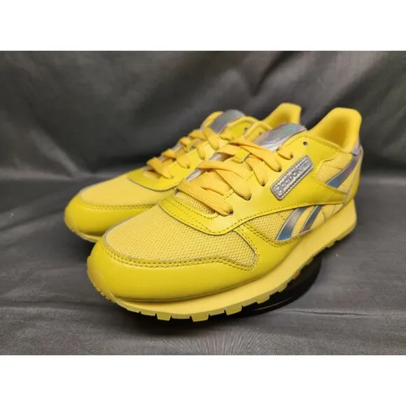 Reebok Girls Classic Leather Casual Sneakers Yellow Silver Size 5.5 NEW NO BOX!