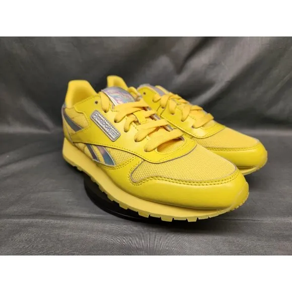 Reebok Girls Classic Leather Casual Sneakers Yellow Silver Size 5.5 NEW NO BOX!