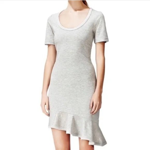 Reiss Camilla Dress in grey with asymmetrical ruffled hem excellent condition  S