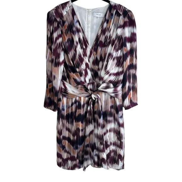 Reiss Orla Ikat Print Deep V Mini Dress Size: 10