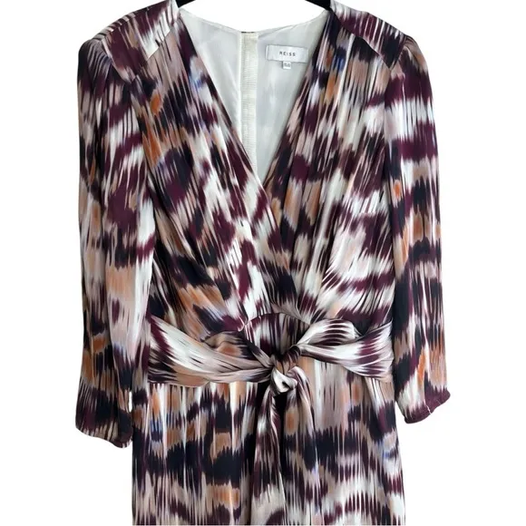 Reiss Orla Ikat Print Deep V Mini Dress Size: 10