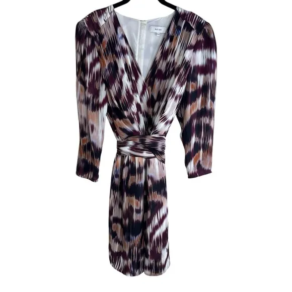 Reiss Orla Ikat Print Deep V Mini Dress Size: 10