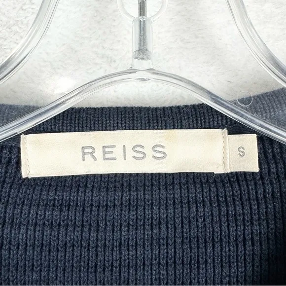 REISS Ribbed Textured Asymmetric Zip Front Sweater Jacket Navy S Preppy Minimal