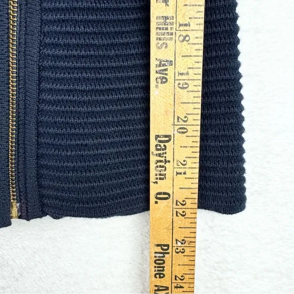REISS Ribbed Textured Asymmetric Zip Front Sweater Jacket Navy S Preppy Minimal