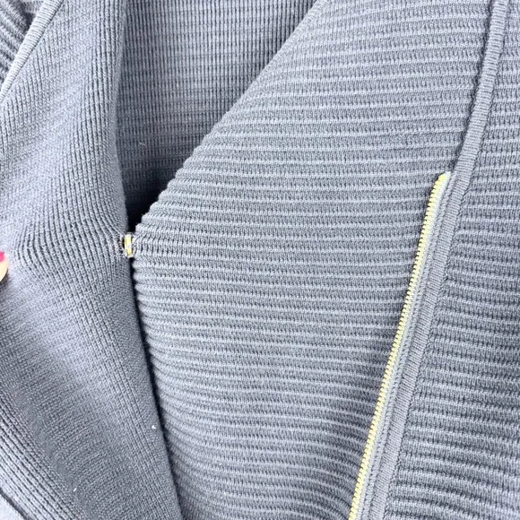 REISS Ribbed Textured Asymmetric Zip Front Sweater Jacket Navy S Preppy Minimal