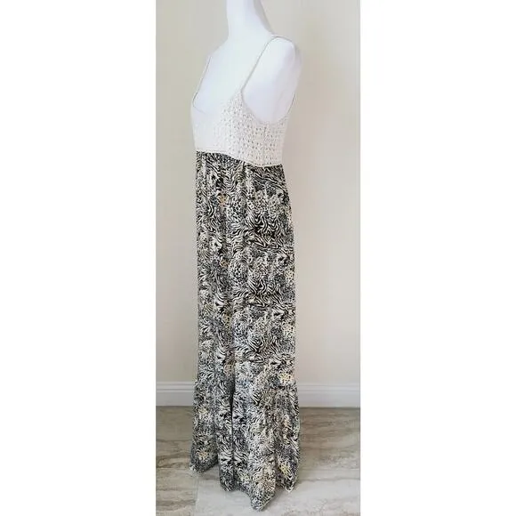 Revolve Torn by Ronny Kobo Women Maxi Dress Size Small Crochet Animal Print