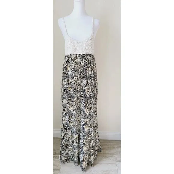 Revolve Torn by Ronny Kobo Women Maxi Dress Size Small Crochet Animal Print