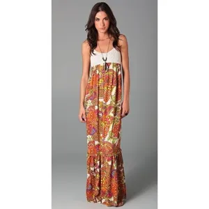 Revolve Torn by Ronny Kobo Women Maxi Dress Size Small Crochet Animal Print