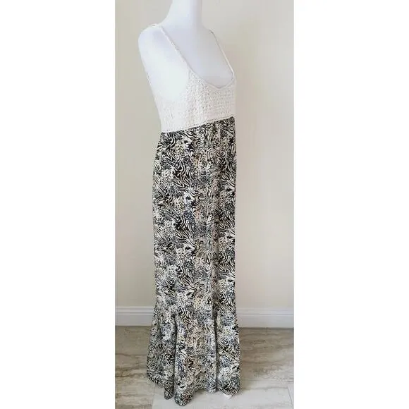 Revolve Torn by Ronny Kobo Women Maxi Dress Size Small Crochet Animal Print