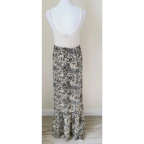Revolve Torn by Ronny Kobo Women Maxi Dress Size Small Crochet Animal Print