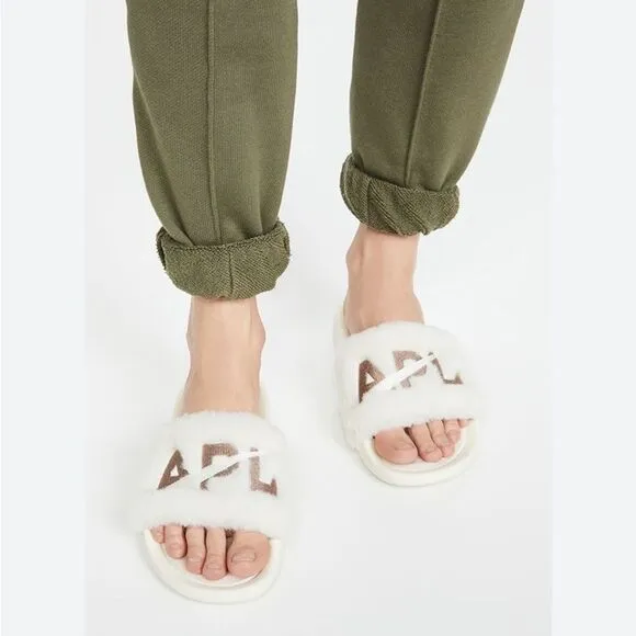 Revolve APL: Athletic Propulsion Labs Womens Shearling Slides - Pristine/Almond