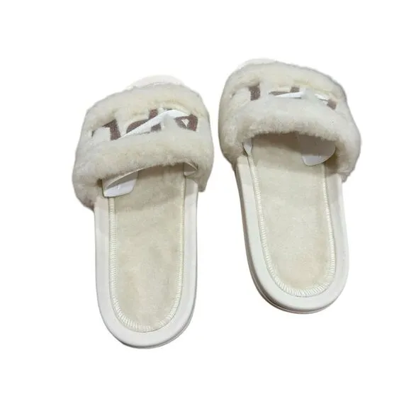Revolve APL: Athletic Propulsion Labs Womens Shearling Slides - Pristine/Almond