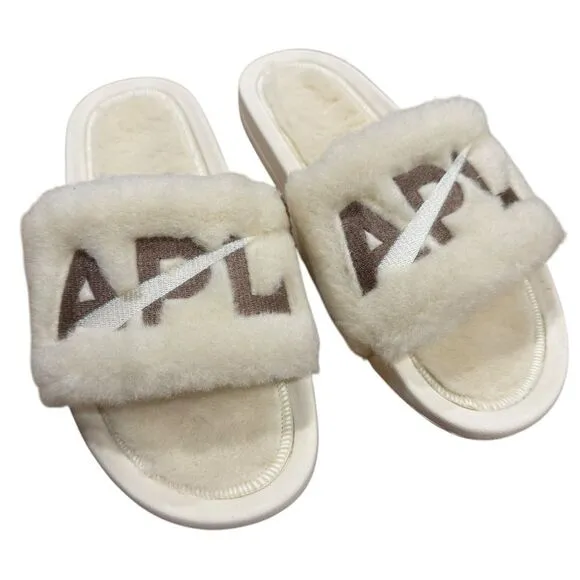 Revolve APL: Athletic Propulsion Labs Womens Shearling Slides - Pristine/Almond