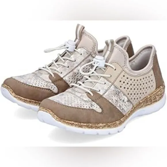 Rieker Women's Beige and Brown Casual Shoes; Size 38/7.5