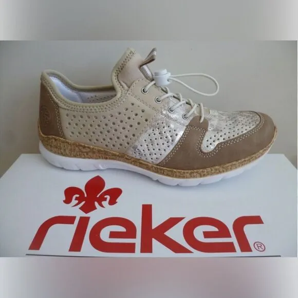 Rieker Women's Beige and Brown Casual Shoes; Size 38/7.5