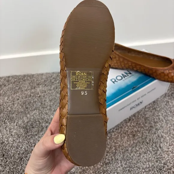 Roan by Bed Stu Nataly Woven Flat 9.5 NEW in box Tan Leather