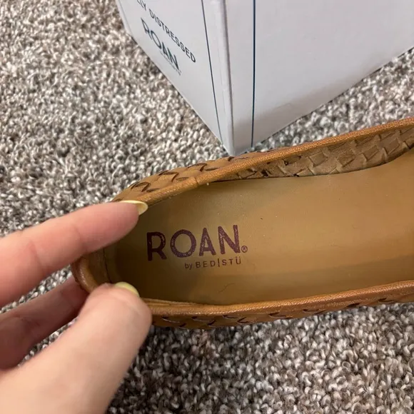 Roan by Bed Stu Nataly Woven Flat 9.5 NEW in box Tan Leather