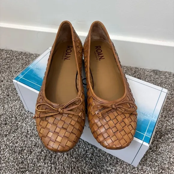 Roan by Bed Stu Nataly Woven Flat 9.5 NEW in box Tan Leather
