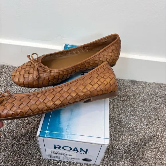 Roan by Bed Stu Nataly Woven Flat 9.5 NEW in box Tan Leather