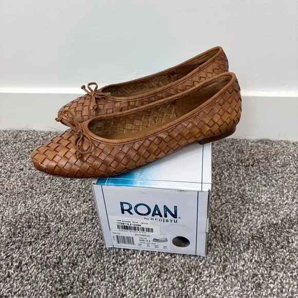 Roan by Bed Stu Nataly Woven Flat 9.5 NEW in box Tan Leather