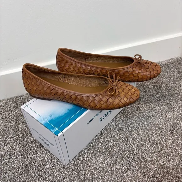 Roan by Bed Stu Nataly Woven Flat 9.5 NEW in box Tan Leather