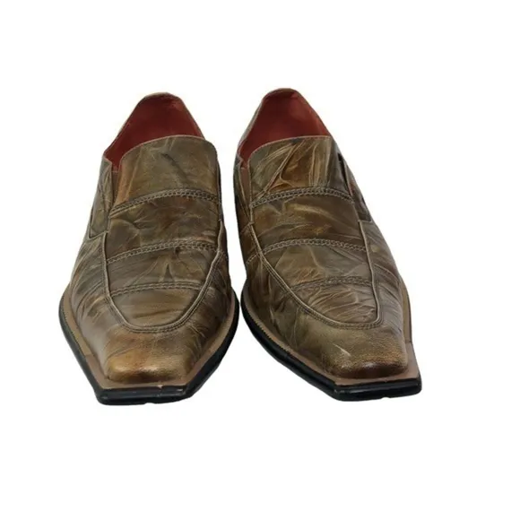 Robert Wayne Brown Leather Slip On Loafer Dress Shoes Square Toe