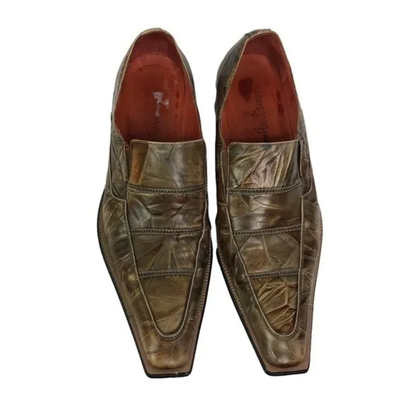 Robert Wayne Brown Leather Slip On Loafer Dress Shoes Square Toe