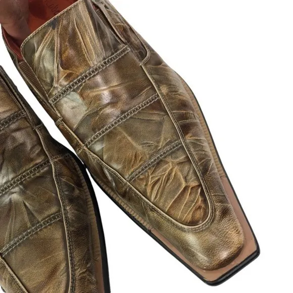 Robert Wayne Brown Leather Slip On Loafer Dress Shoes Square Toe