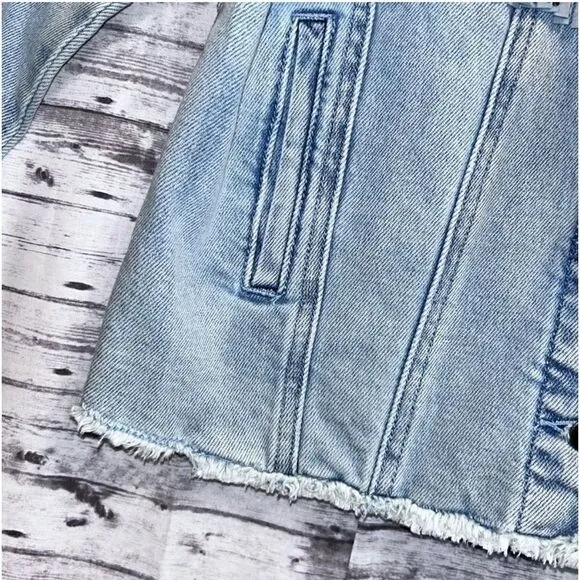 Rock and Roll Denim Light Wash Studded Fringe Denim Jacket