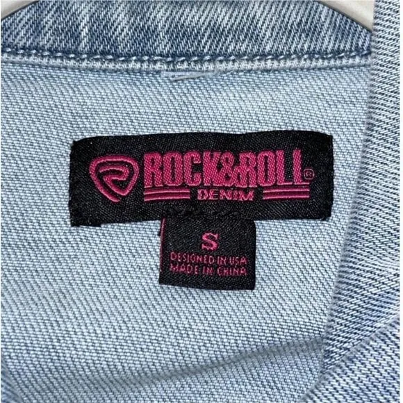 Rock and Roll Denim Light Wash Studded Fringe Denim Jacket