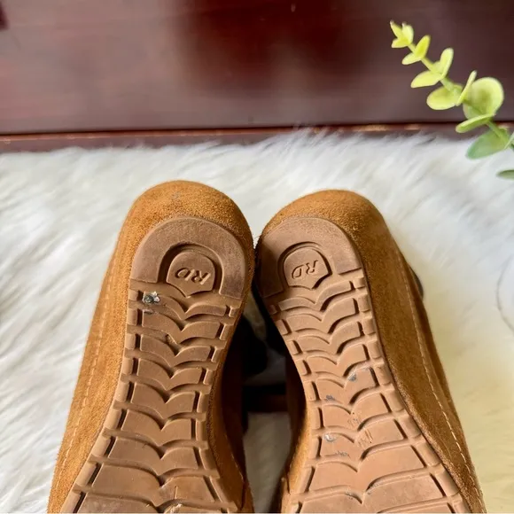 Rocket Dog Bonfire Tan Suede Lace-Up Wedge Boots with Faux Shearling Lining