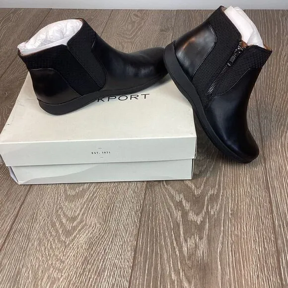 ROCKPORT Tessie Bootie Womans Black Flat Boots Zippper‎ US 6 W