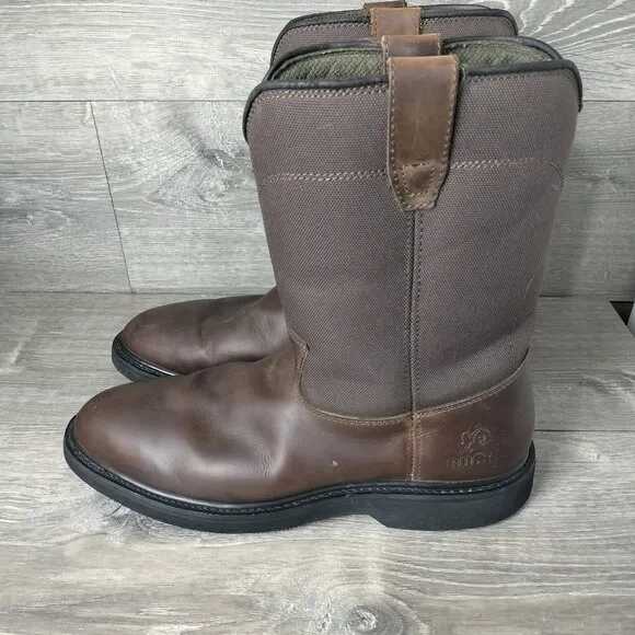 Rocky Wellington Warden Work Boots Mens Size 14 Brown Leather Cowboy Western