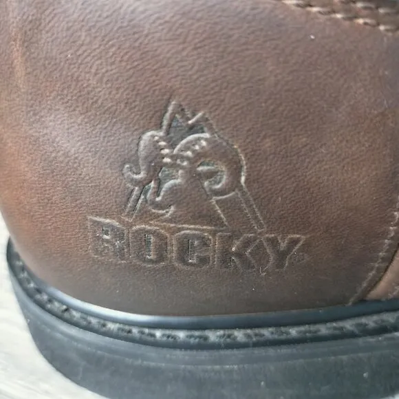 Rocky Wellington Warden Work Boots Mens Size 14 Brown Leather Cowboy Western