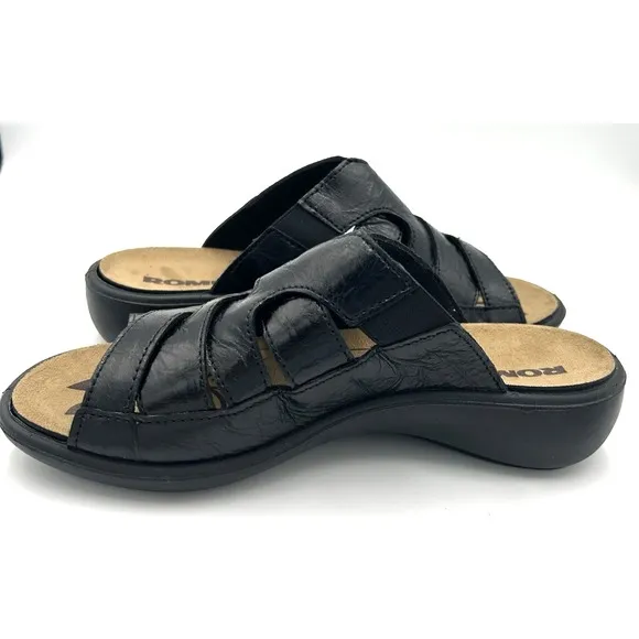 Romika Ibiza Wellness‎ Slip On Sandal Black Leather Women's Size 37 US 6.5