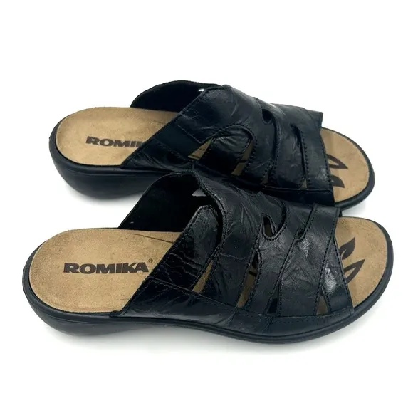 Romika Ibiza Wellness‎ Slip On Sandal Black Leather Women's Size 37 US 6.5
