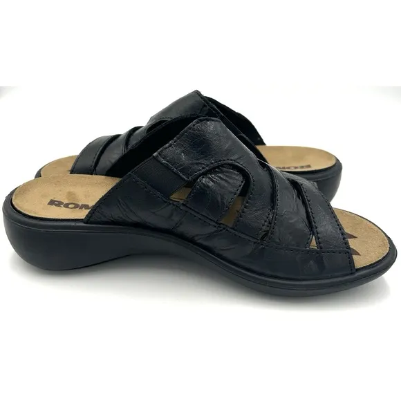 Romika Ibiza Wellness‎ Slip On Sandal Black Leather Women's Size 37 US 6.5