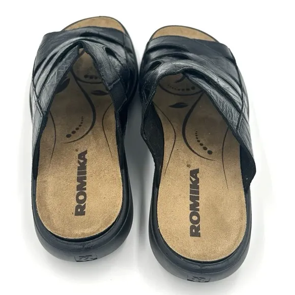 Romika Ibiza Wellness‎ Slip On Sandal Black Leather Women's Size 37 US 6.5