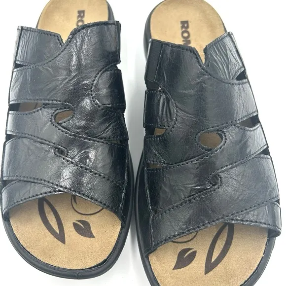 Romika Ibiza Wellness‎ Slip On Sandal Black Leather Women's Size 37 US 6.5